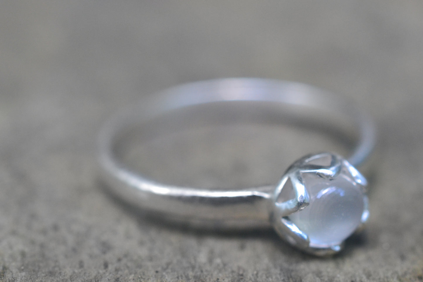 Simple White Moonstone Stack Ring in Silver