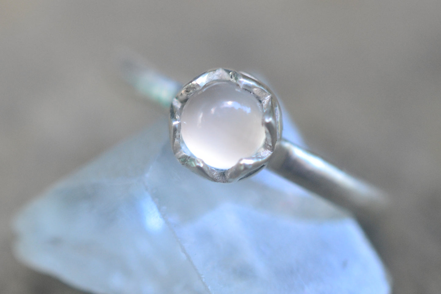 Natural White Moonstone Cabochon Ring in Sterling