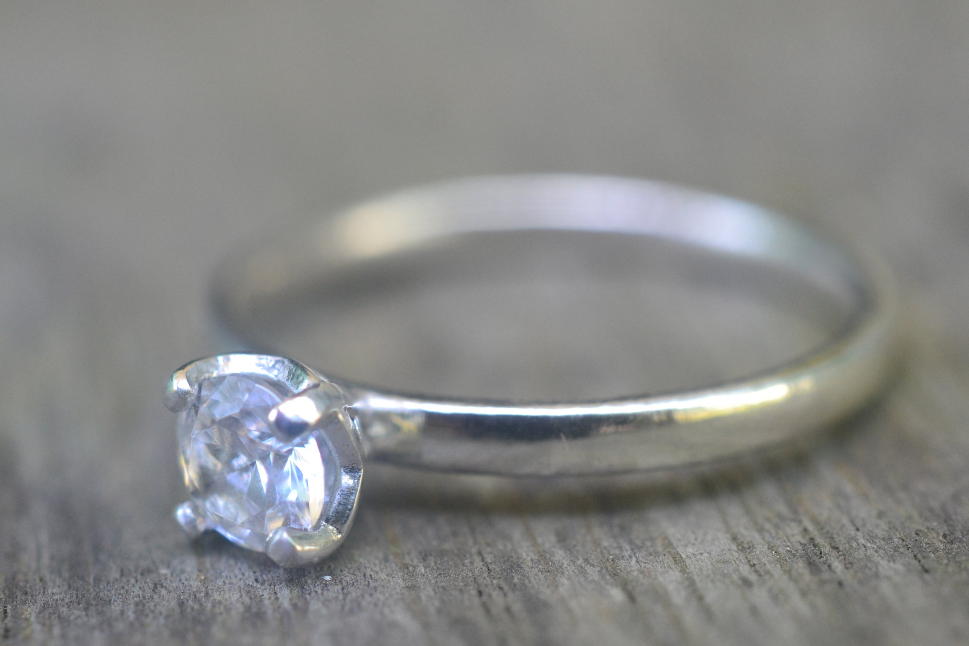 Simple Sterling Silver White Sapphire Ring