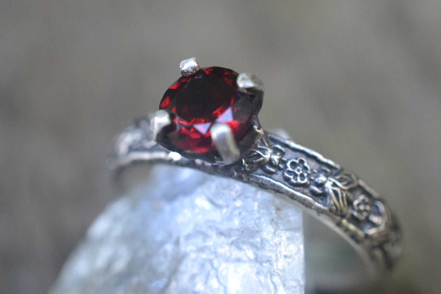 Garnet Engagement Ring With Bee Design