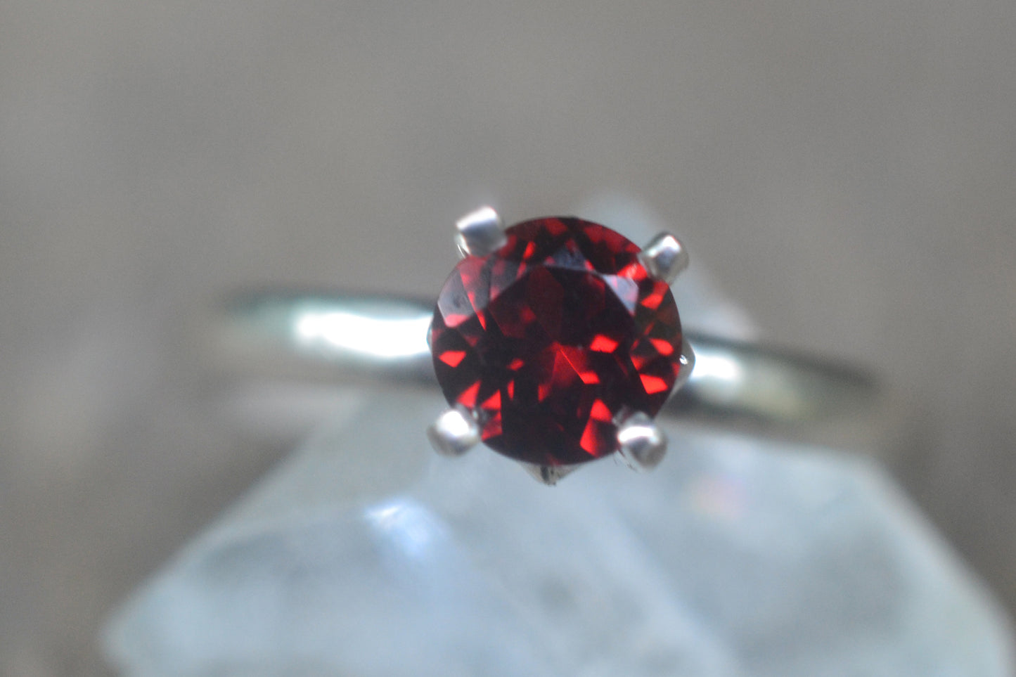 Natural Red Garnet Ring in Sterling Silver