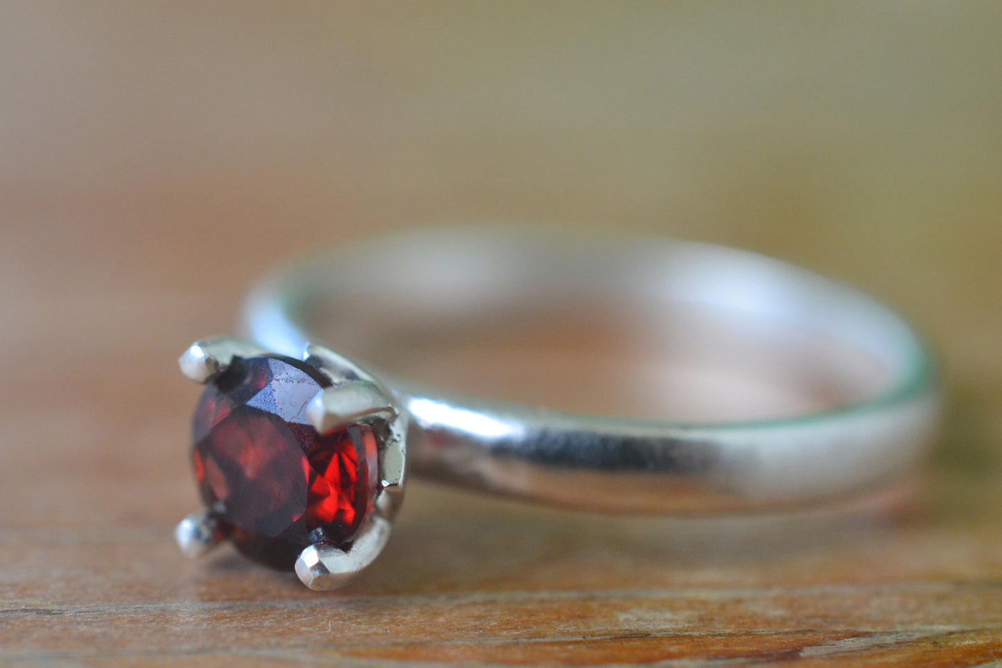 Simple Garnet Engagement Ring in Sterling