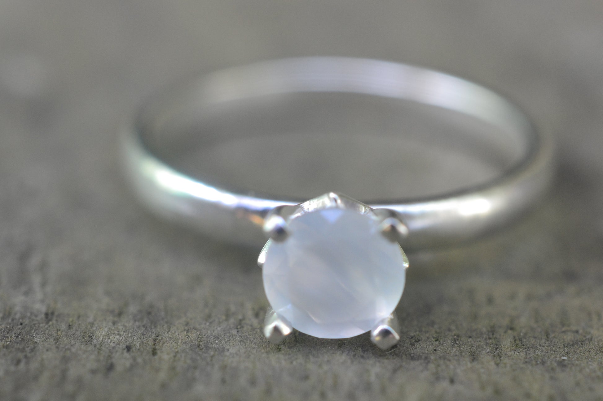 Natural White Moonstone Ring in Silver