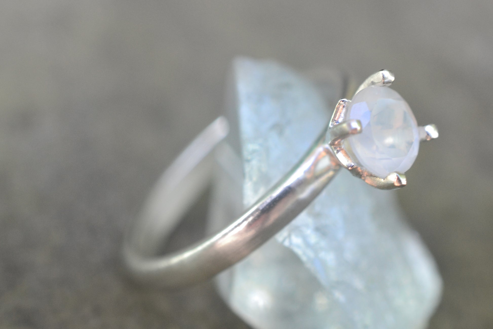 Natural Moonstone Crystal Ring in Silver