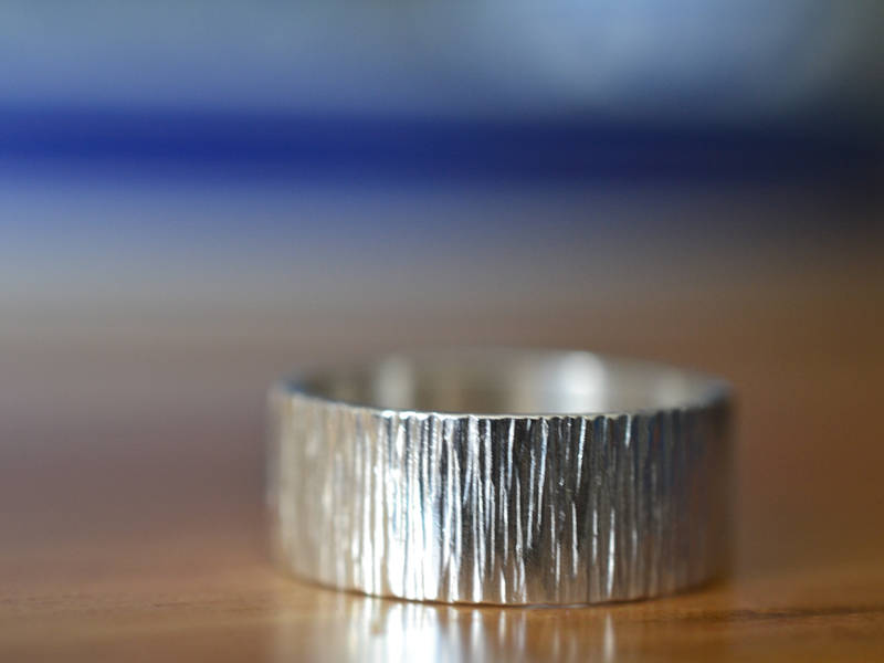 Men's 8mm Wide Sterling Silver Birch Bark Wedding Band