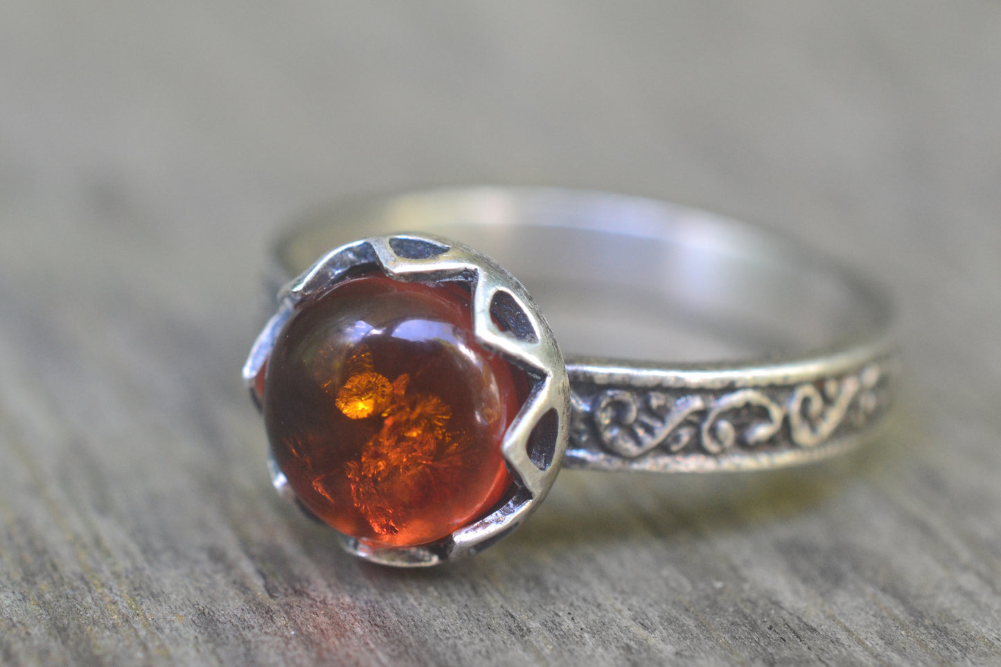 Natural Baltic Amber Ring in Oxidised Silver