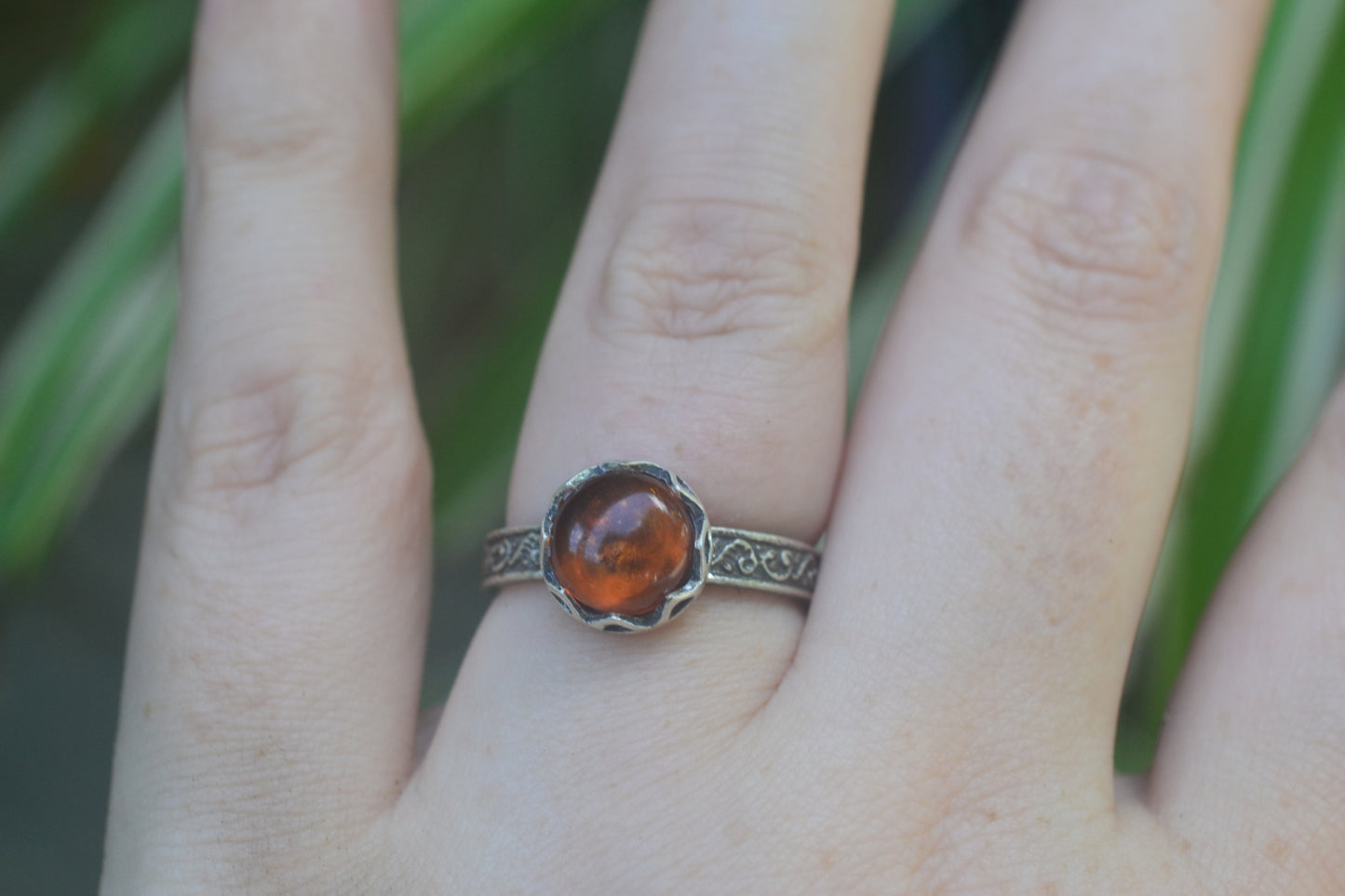 Oxidised Silver Bezel Set Baltic Amber Ring