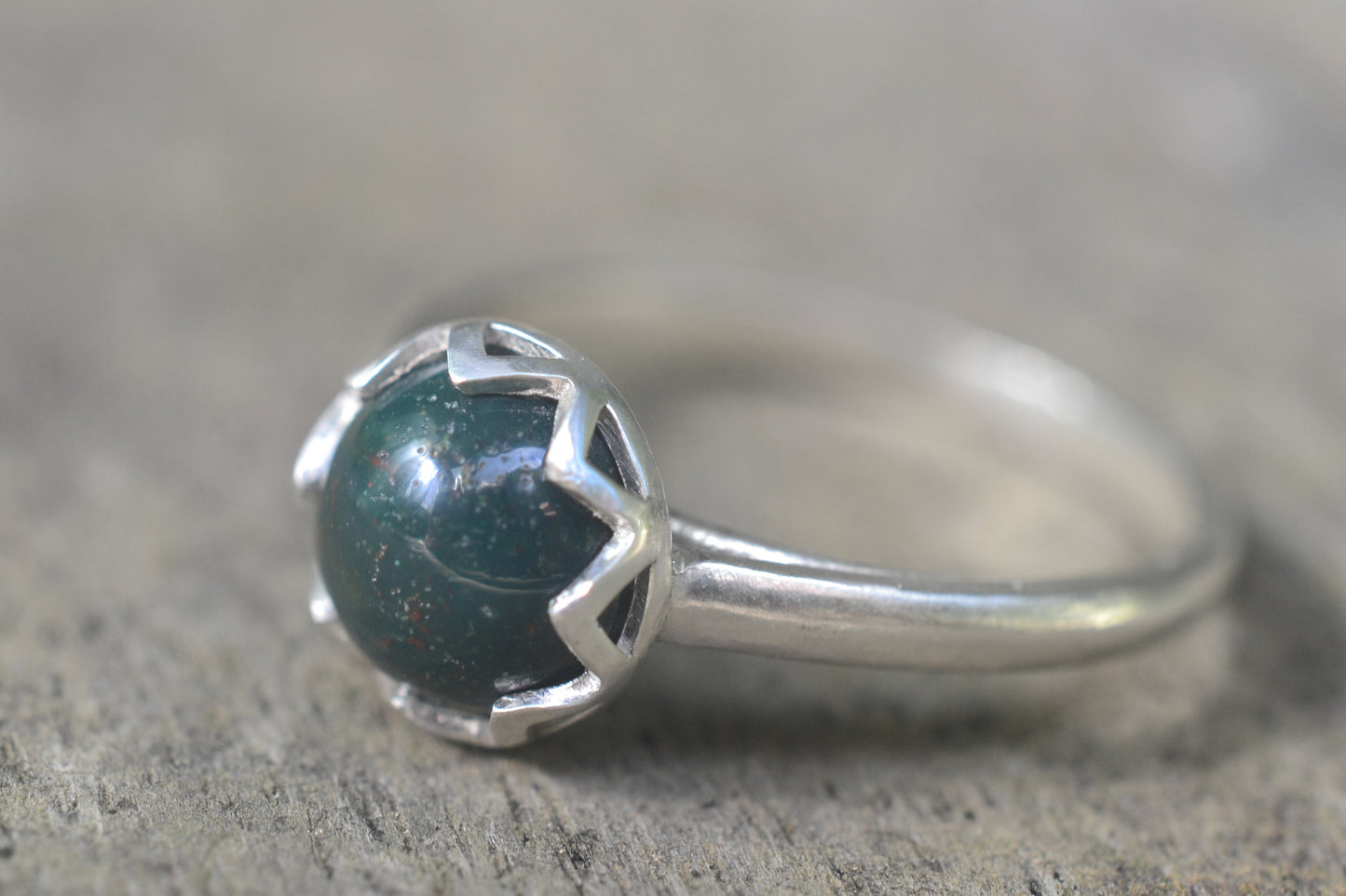 BEzel Set Bloodstone Cabochon Ring in Silver