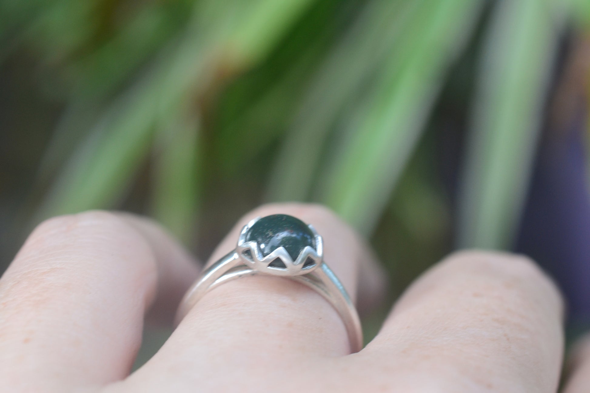 Round Bloodstone Crystal Ring in Sterling