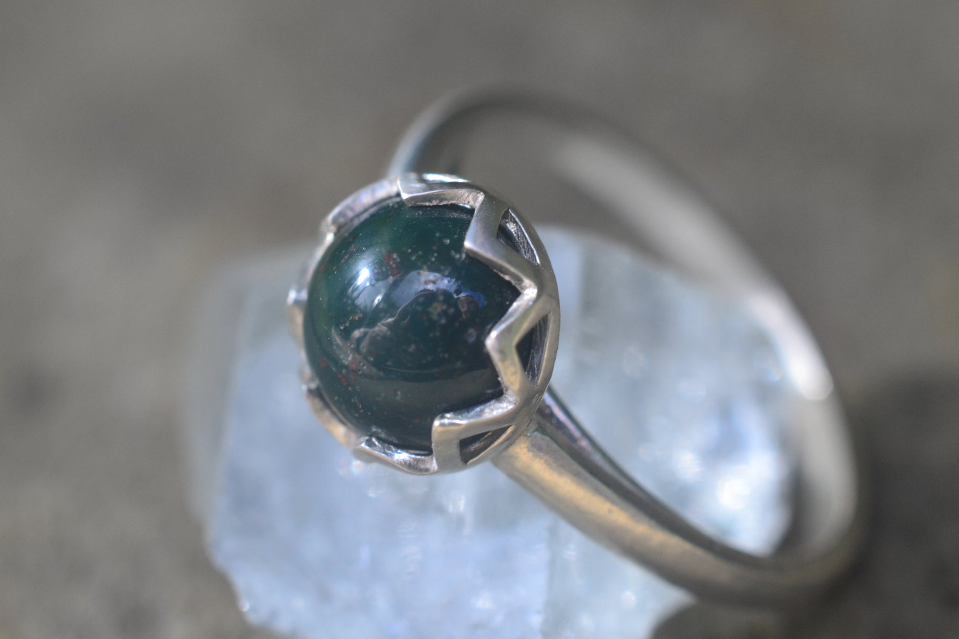 Womens Bloodstone Statement Ring in 925 Silver