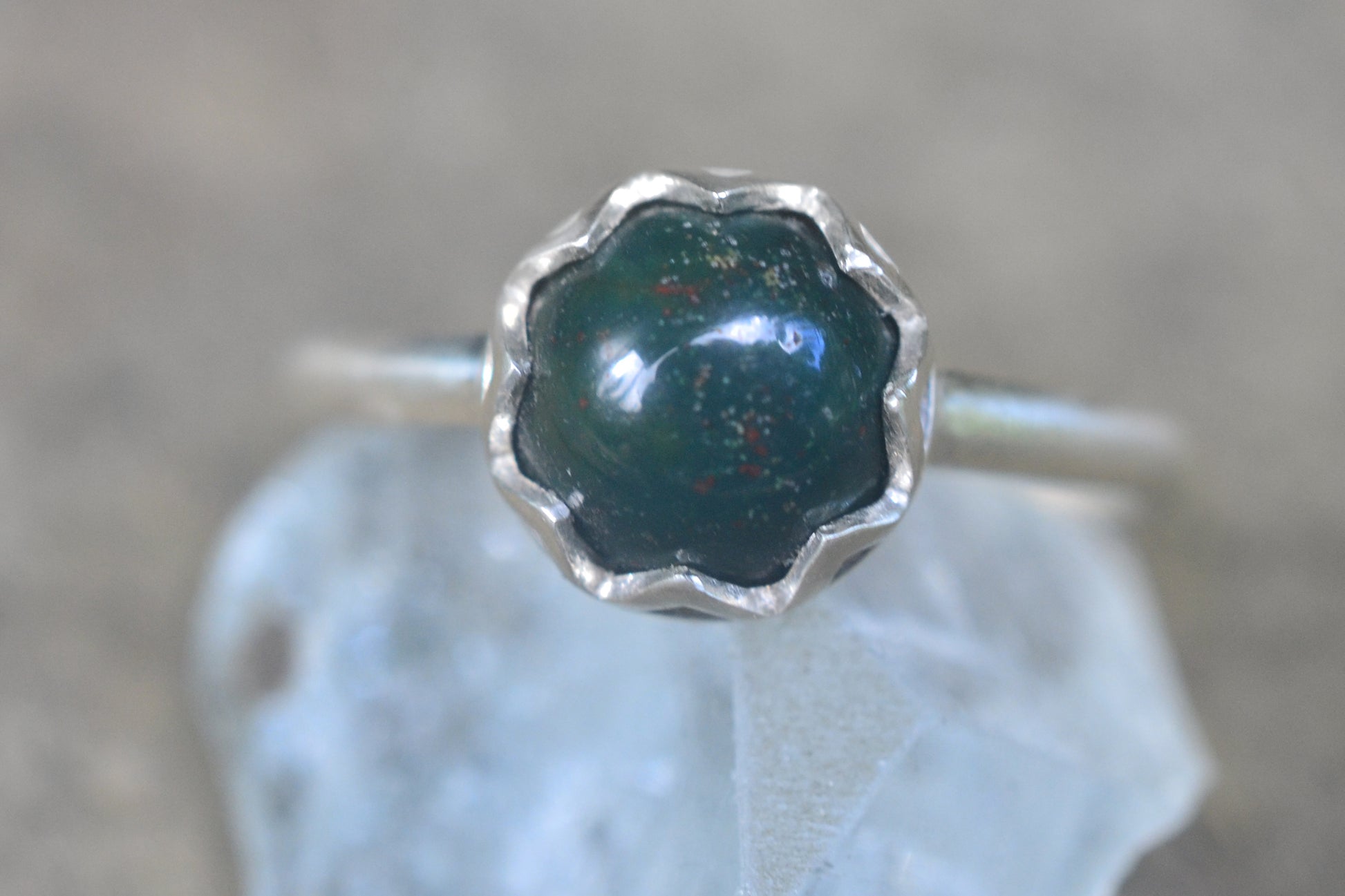 Bloodstone Cathedral Ring in Recycled Silver