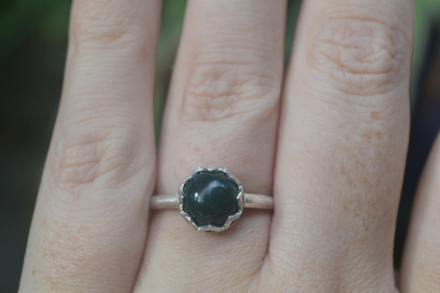 Bezel Set Bloodstone Cabochon Ring in Silver