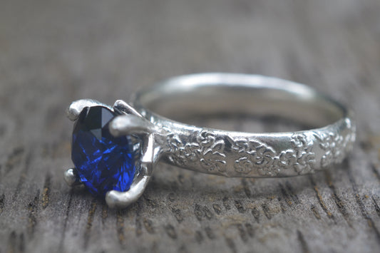 Cherry Blossom Blue Sapphire Engagement Ring