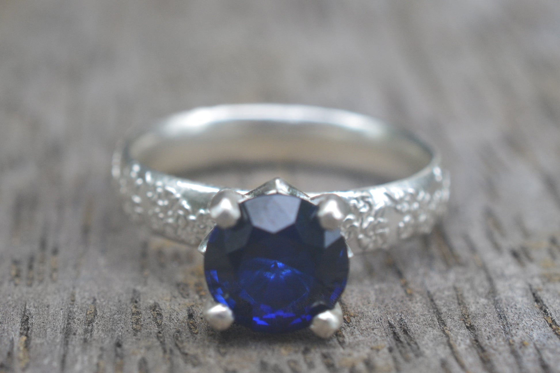 Created Blue Sapphire Ring in Sterling Silver