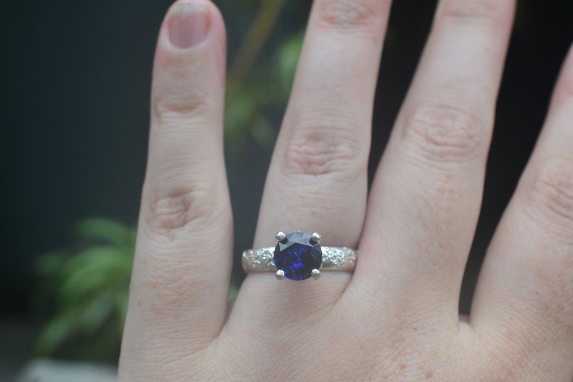 Womens Blue Sapphire Engagement Ring With Floral Pattern