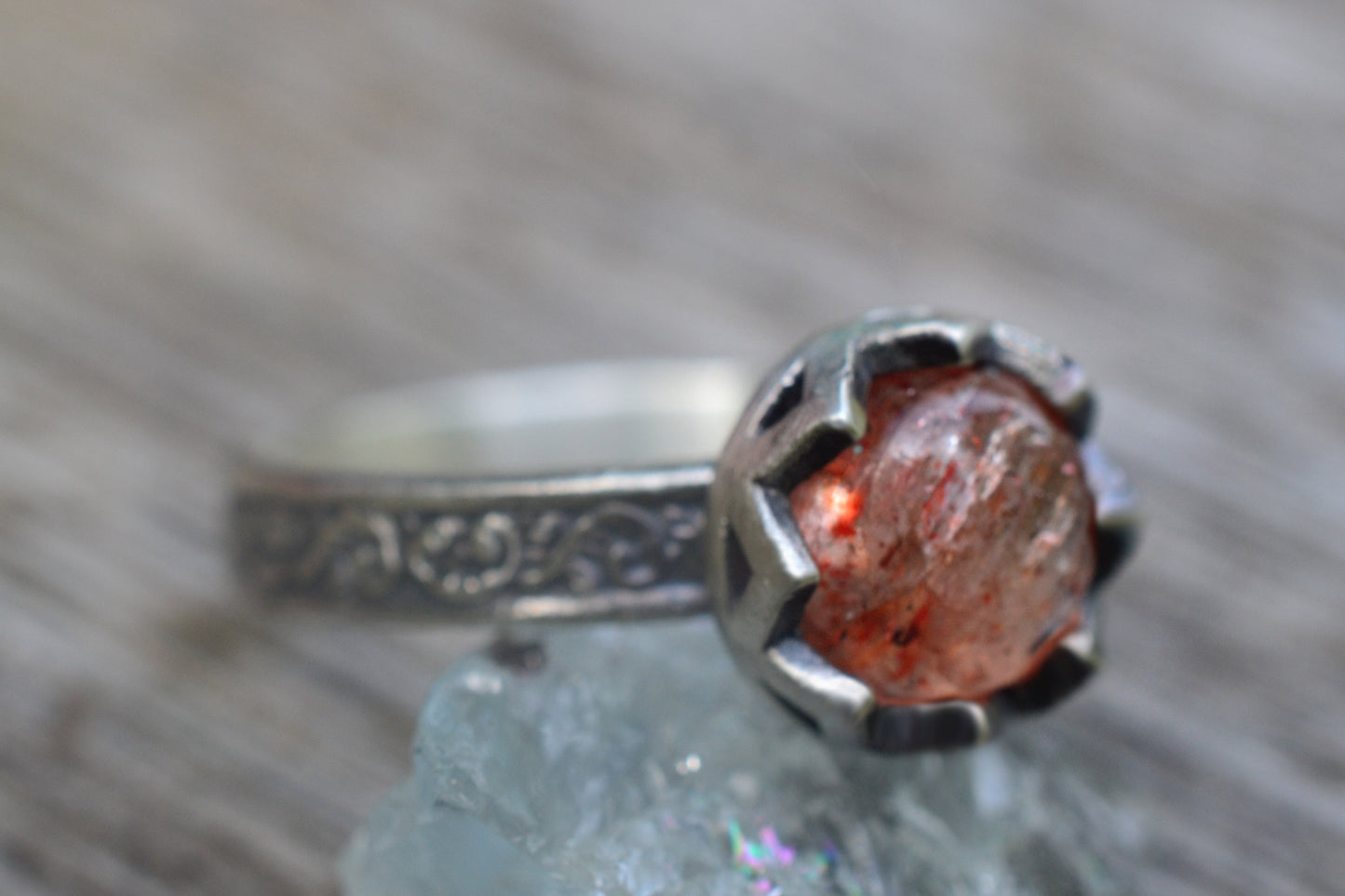 8mm Bezel Set Sunstone Cocktail Ring in Silver