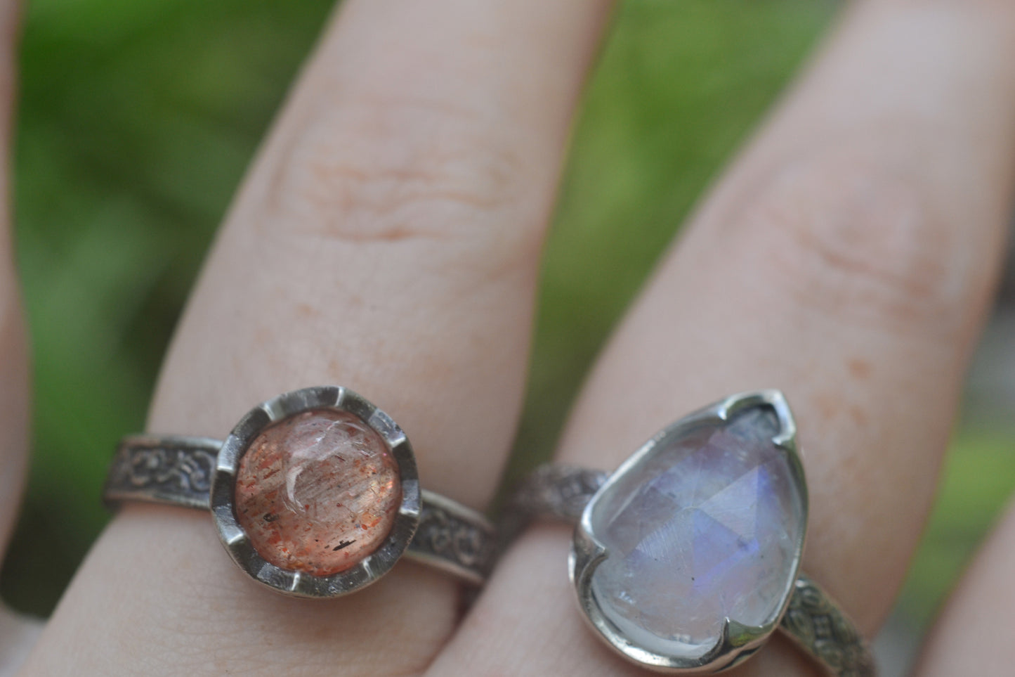 Sterling Silver Fern Ring With Confetti Sunstone
