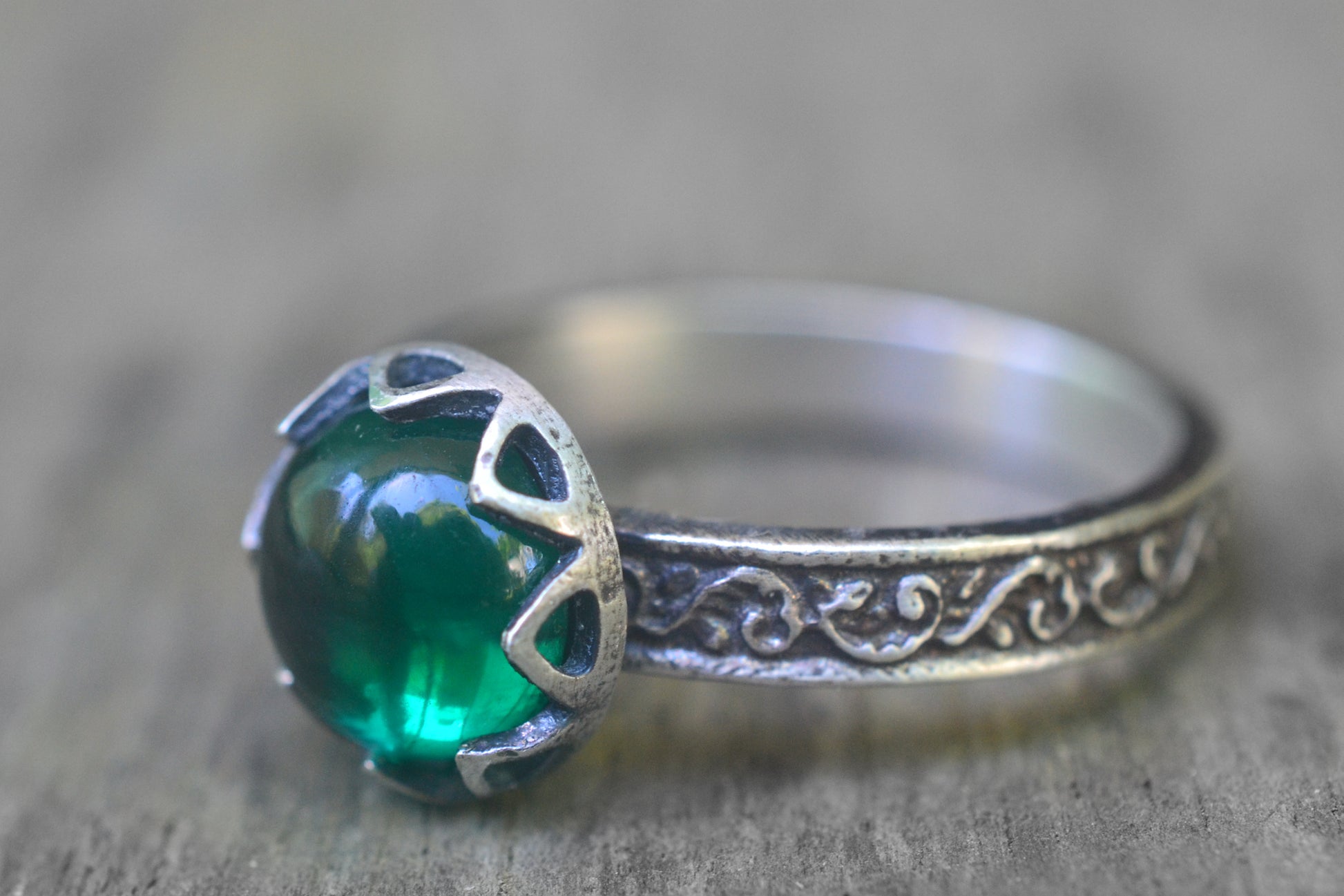 Renaissance Style Emerald Engagement Ring