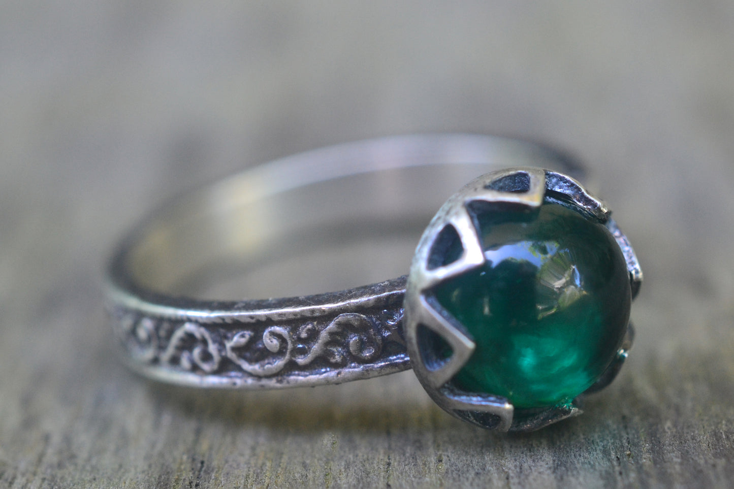 Emerald Engagement Ring in Oxidised Silver