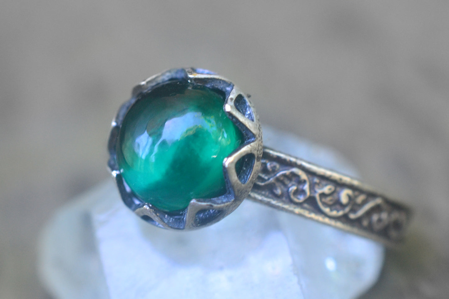 Bezel Set Emerald Engagement Ring in Silver