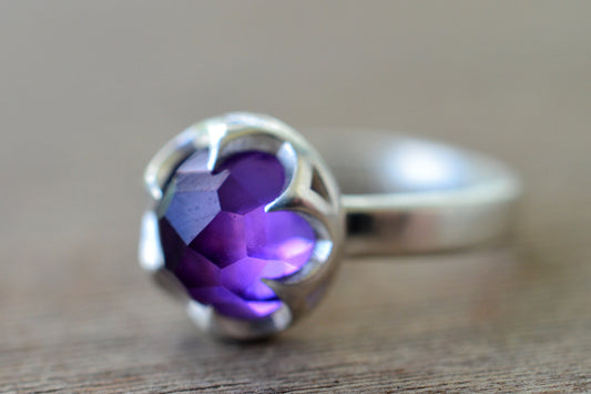 Simple 8mm Amethyst Bezel Ring in 925 Silver