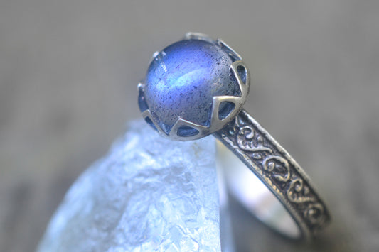 Renaissance Style Labradorite Engagement Ring