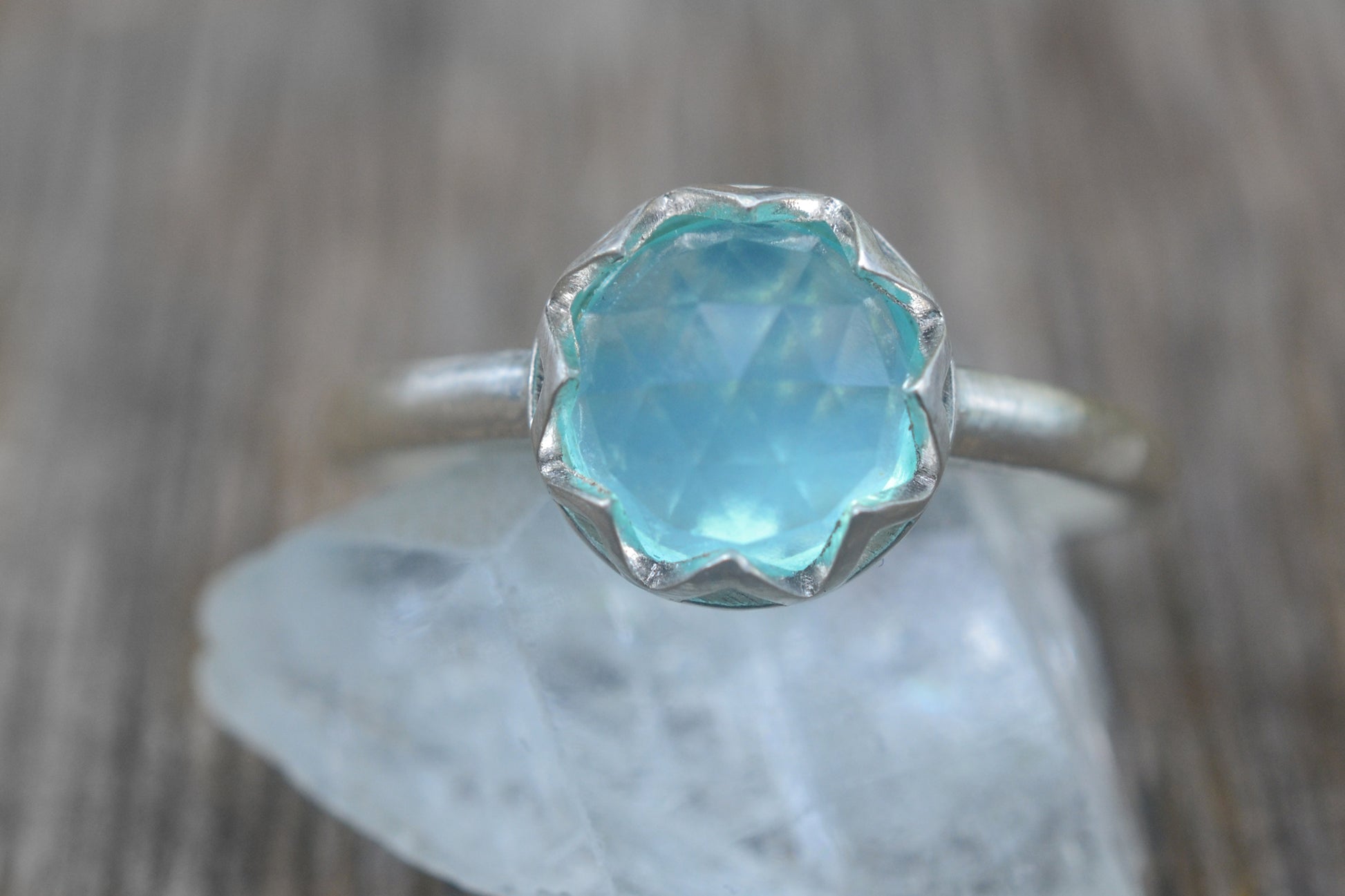Silver Cathedral Blue Opal Engagement Ring