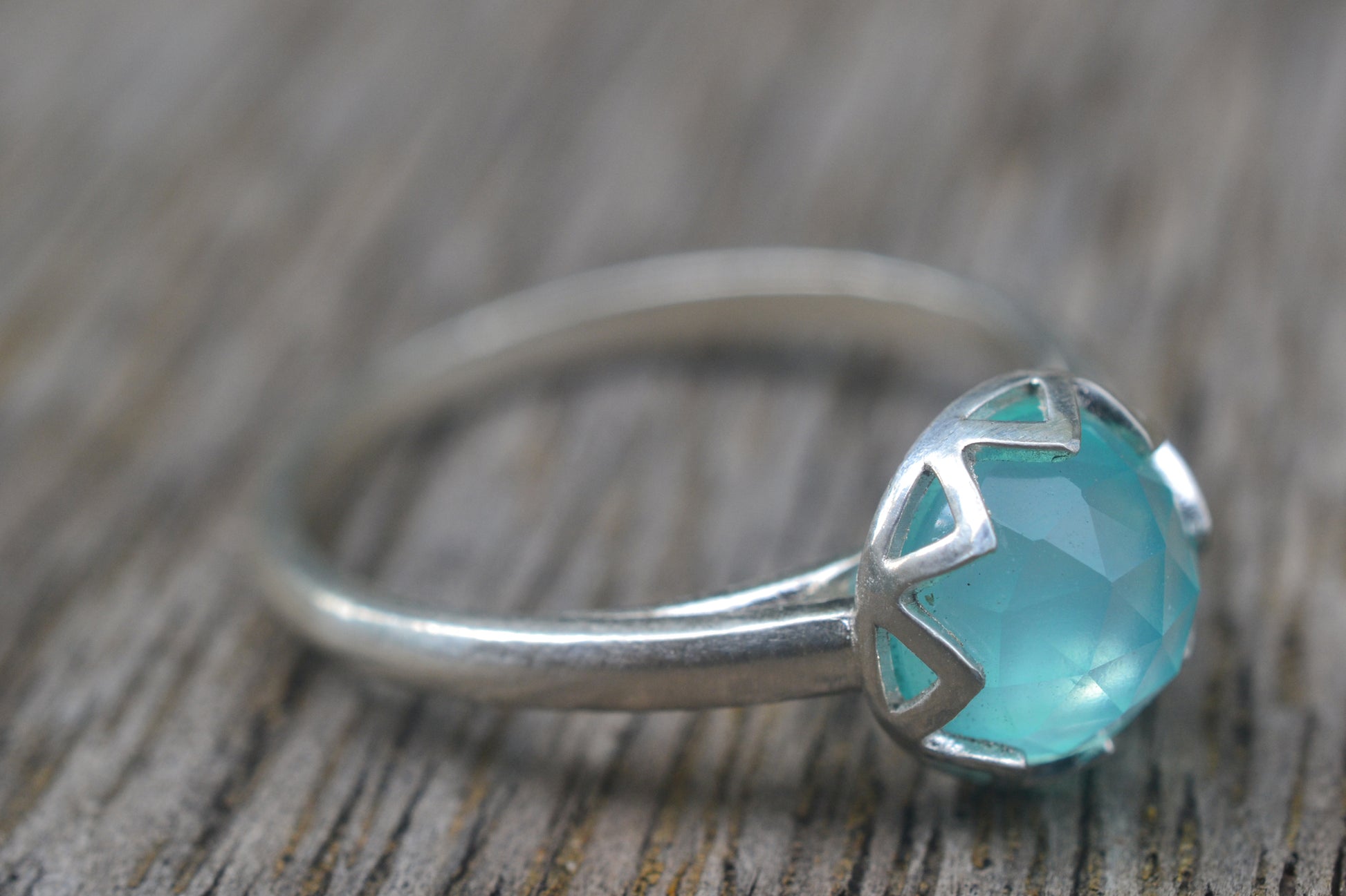 Natural Blue Opal Cabochon Ring in Sterling