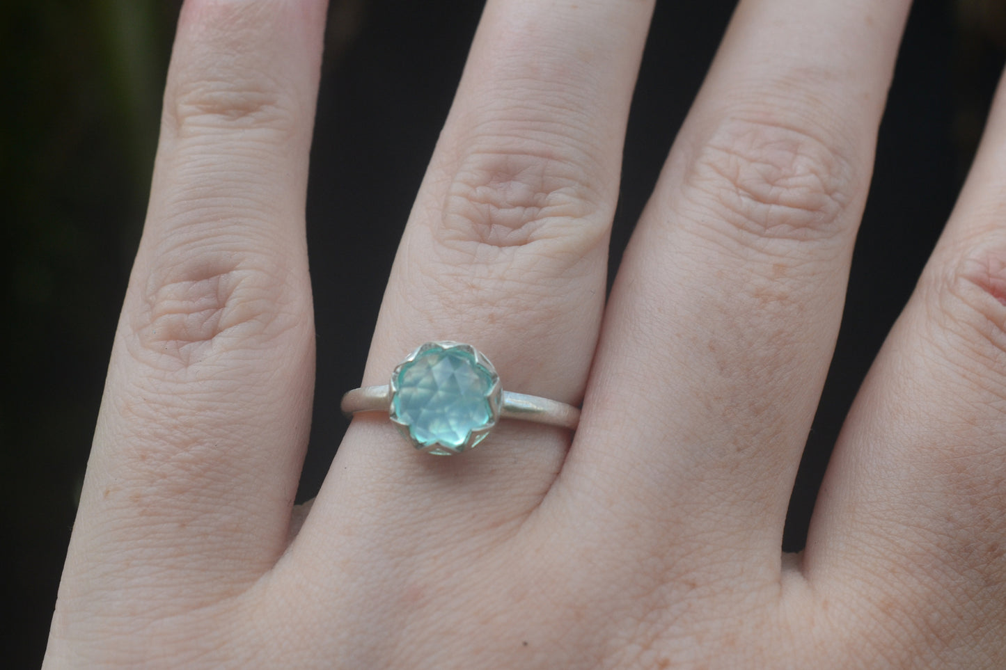 Peruvian Blue Opal Bezel Engagement Ring