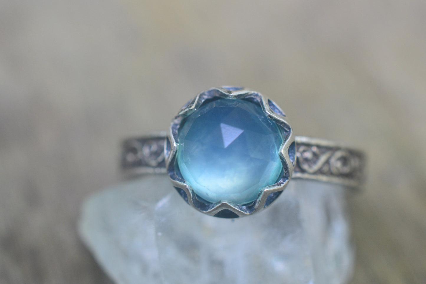 Gothic Blue Opal Engagement Ring in Silver