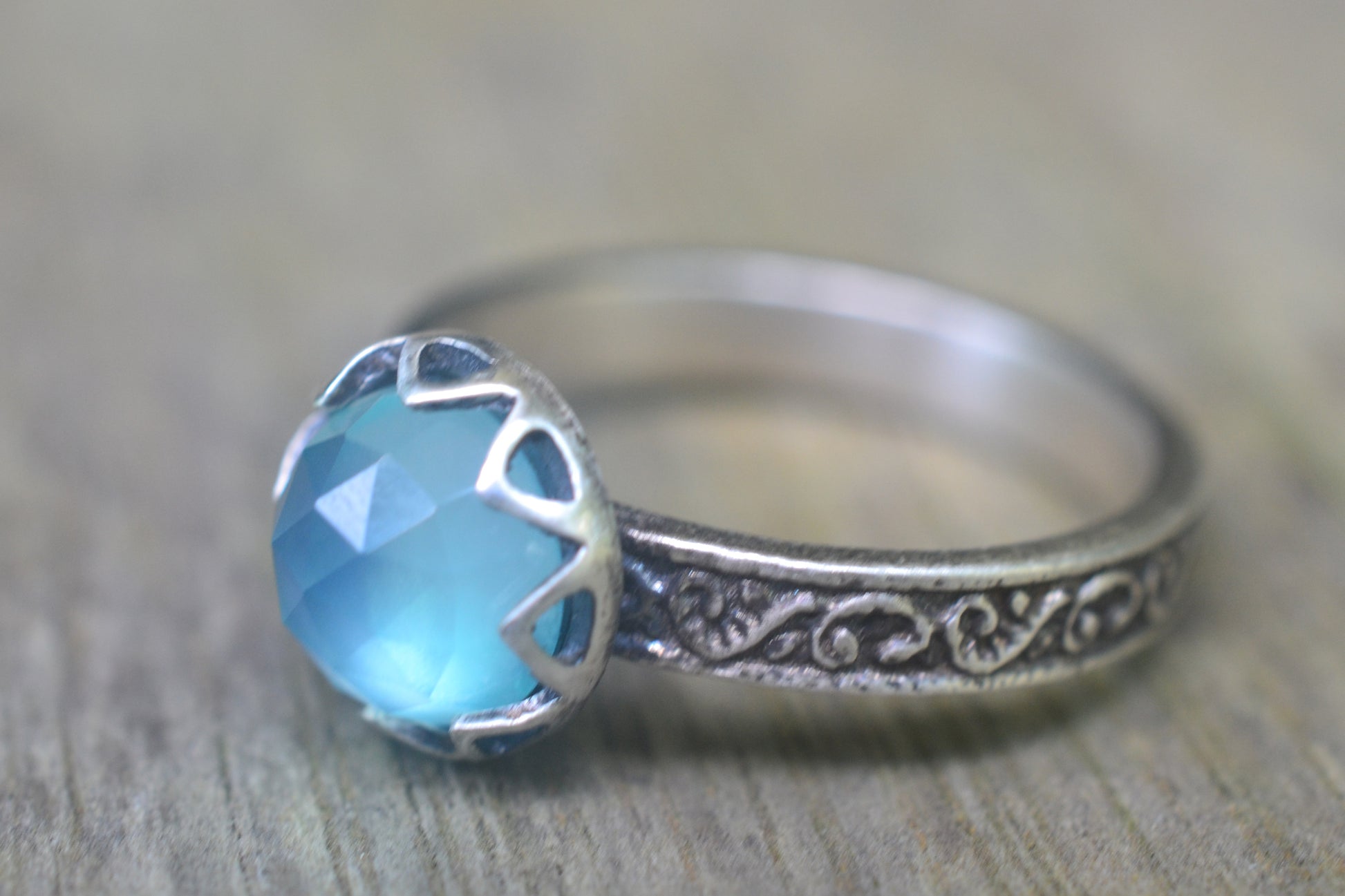 Peruvian Blue Opal Engagement Ring in Silver