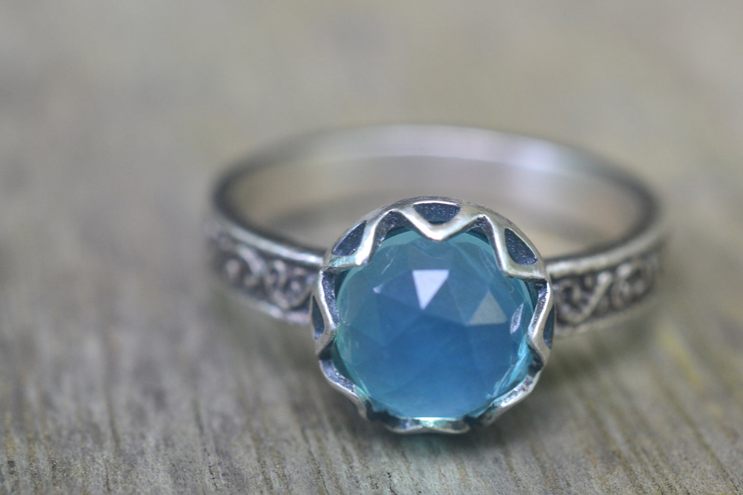 Natural Peruvian Blue Opal Ring in Oxidised Silver