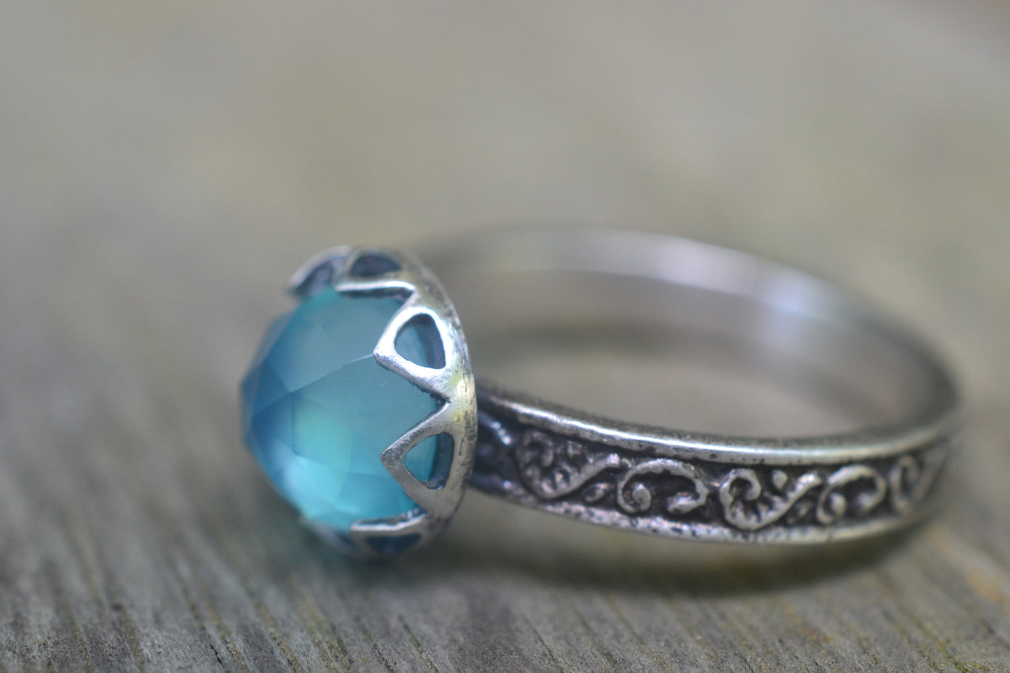 Natural Blue Opal Gemstone Ring in Silver