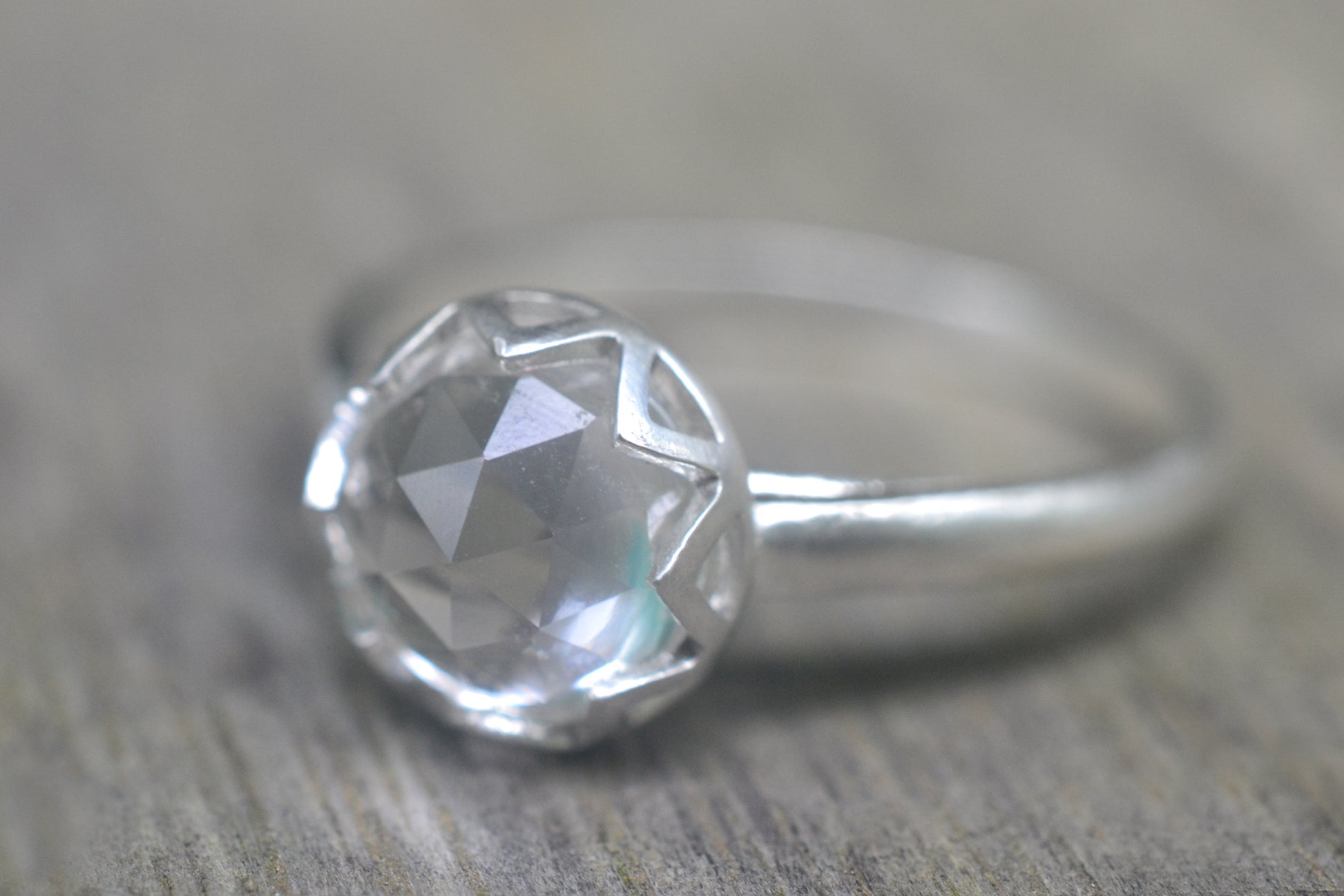 Silver Engagement Ring With Natural Clear Topaz