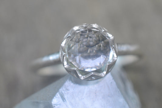 Rose Cut White Topaz Engagement Ring in Silver