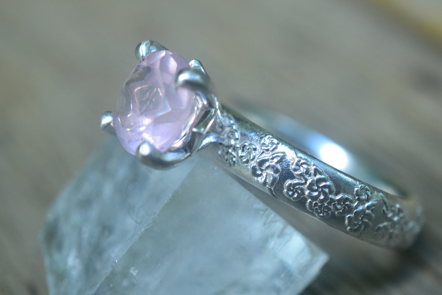 Cherry Blossom Engagement Ring With Rose Quartz