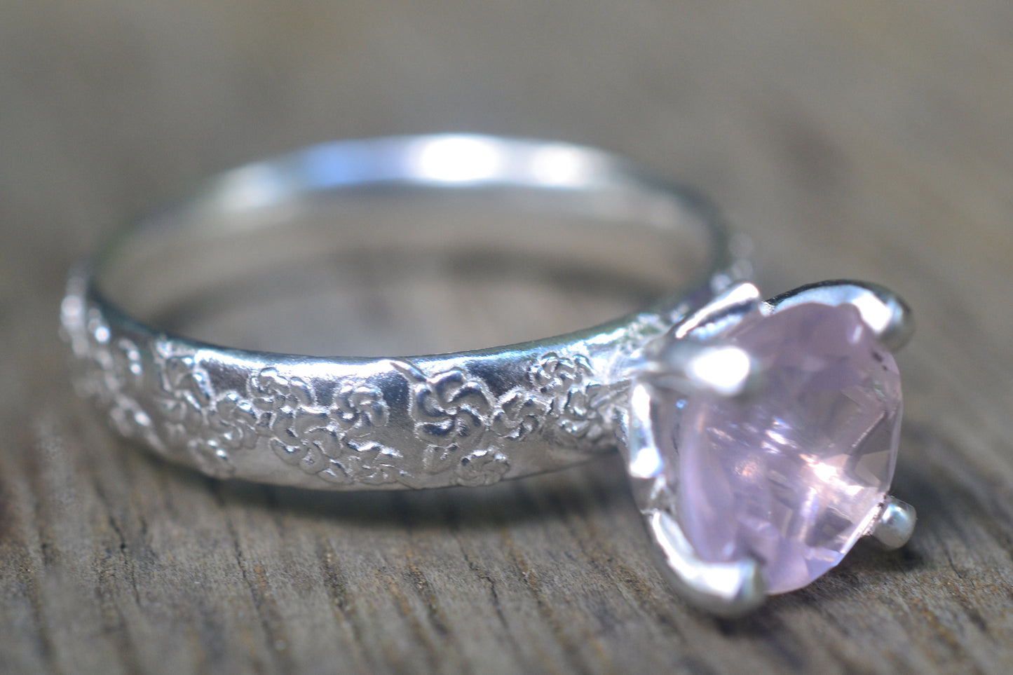 8mm Faceted Pink Quartz Ring in Sterling Silver