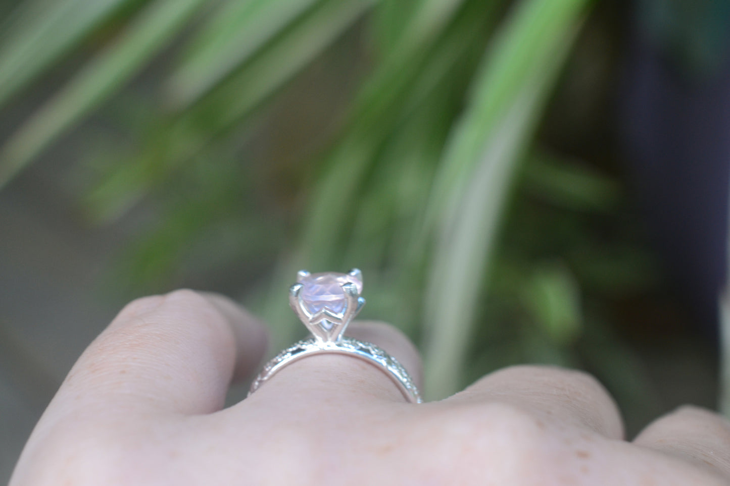 8mm Prong Set Rose Quartz Ring in Silver