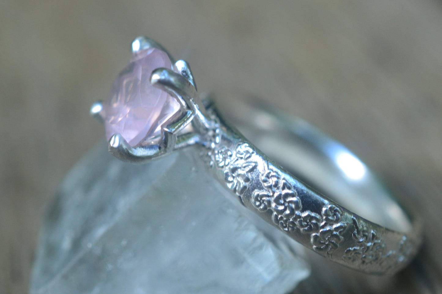 Vintage Style Rose Quartz Cherry Blossom Ring