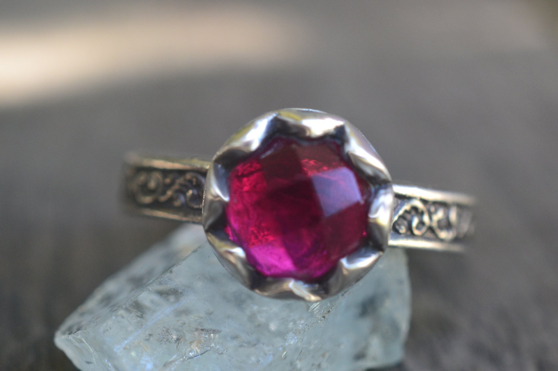 Bezel Set Ruby Cabochon Ring in Silver