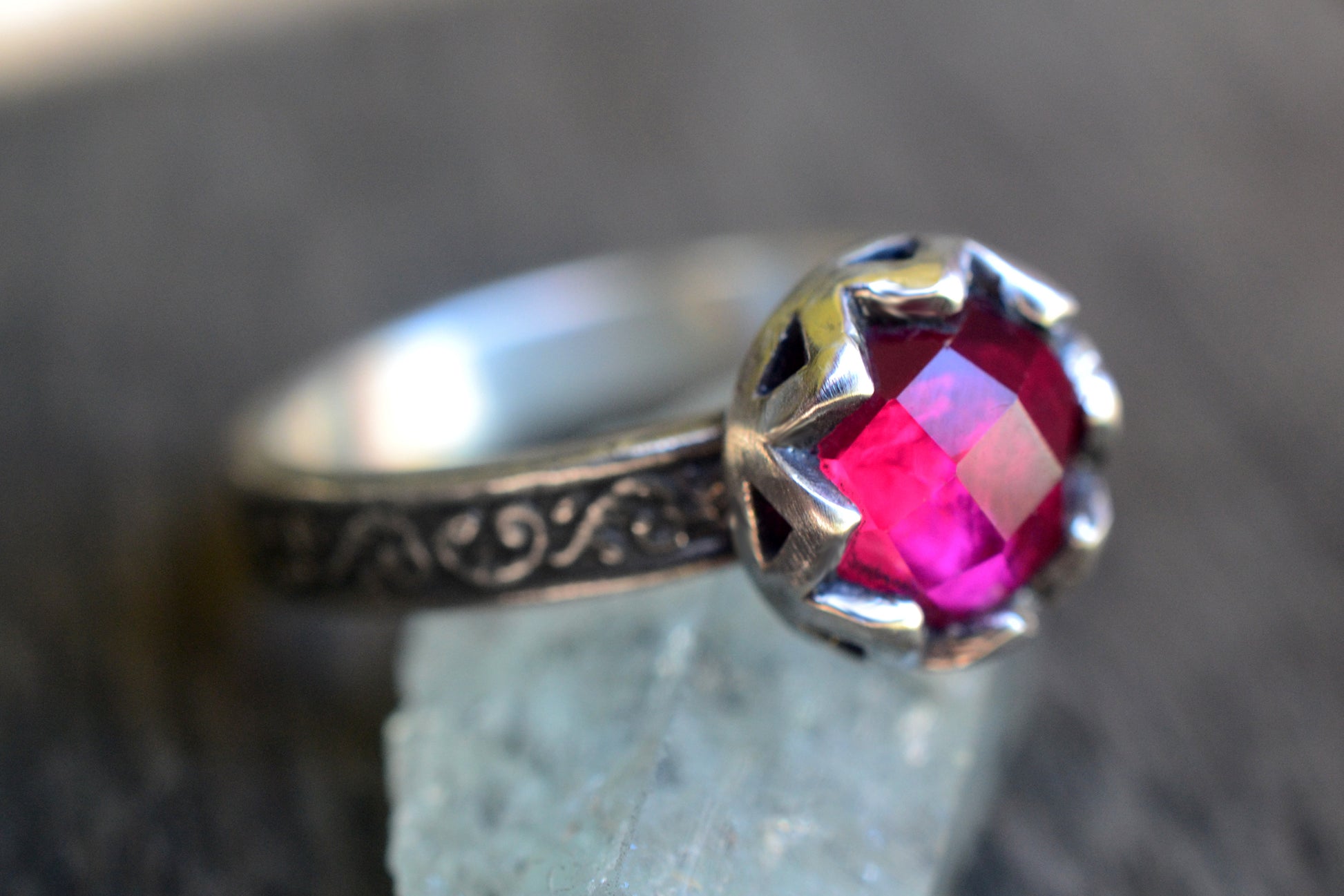 8mm Lab Created Ruby Engagement Ring