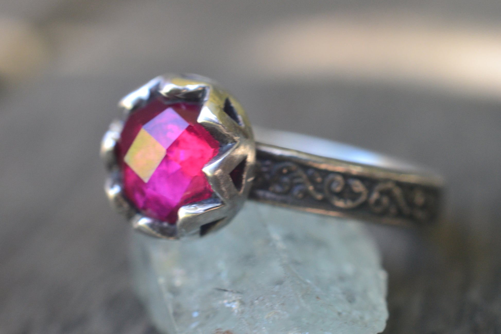 Renaissance Style Ruby Bezel Ring in Silver