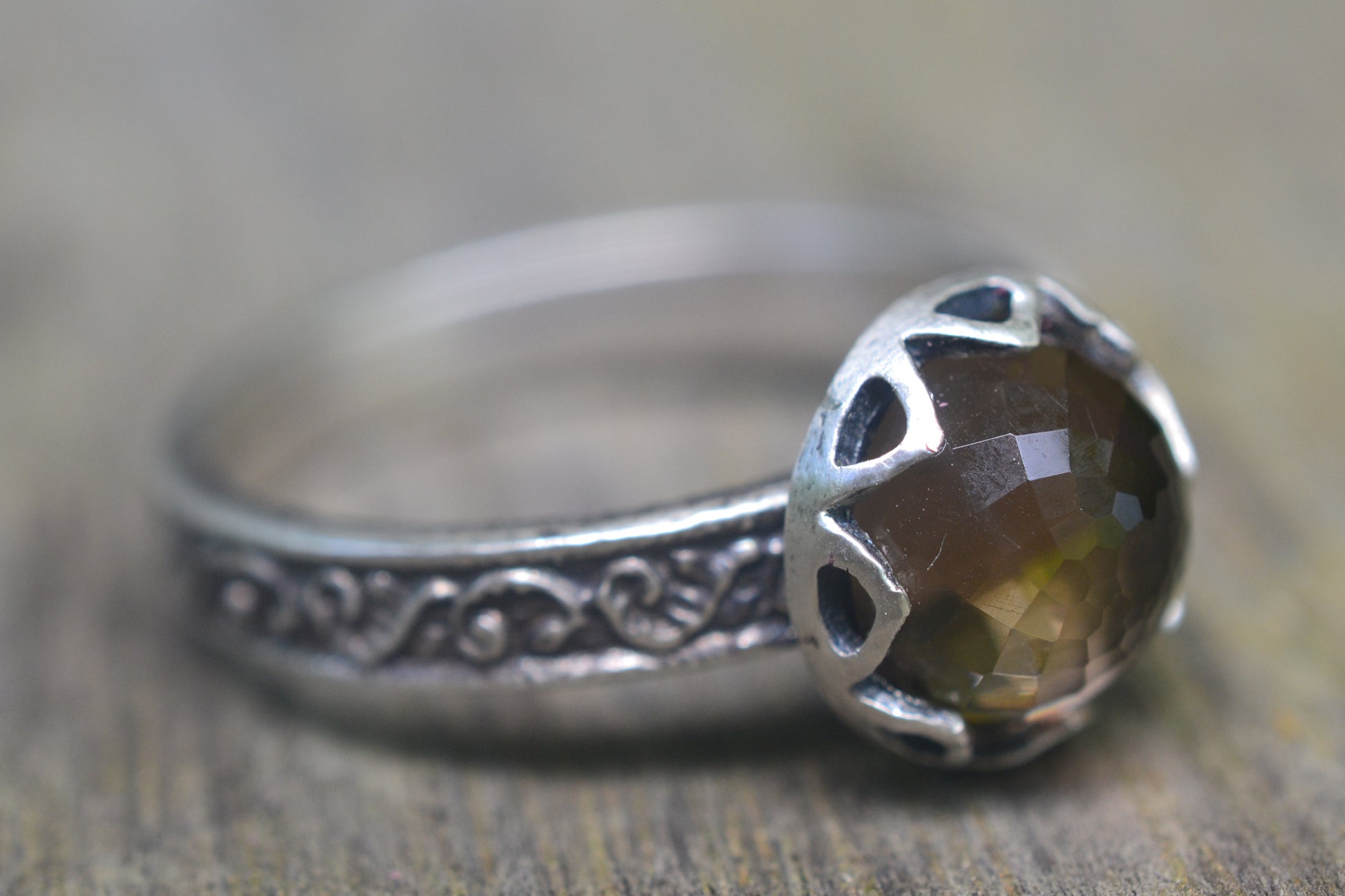 Gothic Smoky Quartz Engagement Ring in Silver