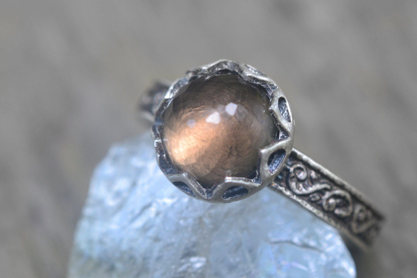 Renaissance Style Smoky Quartz Ring in Silver