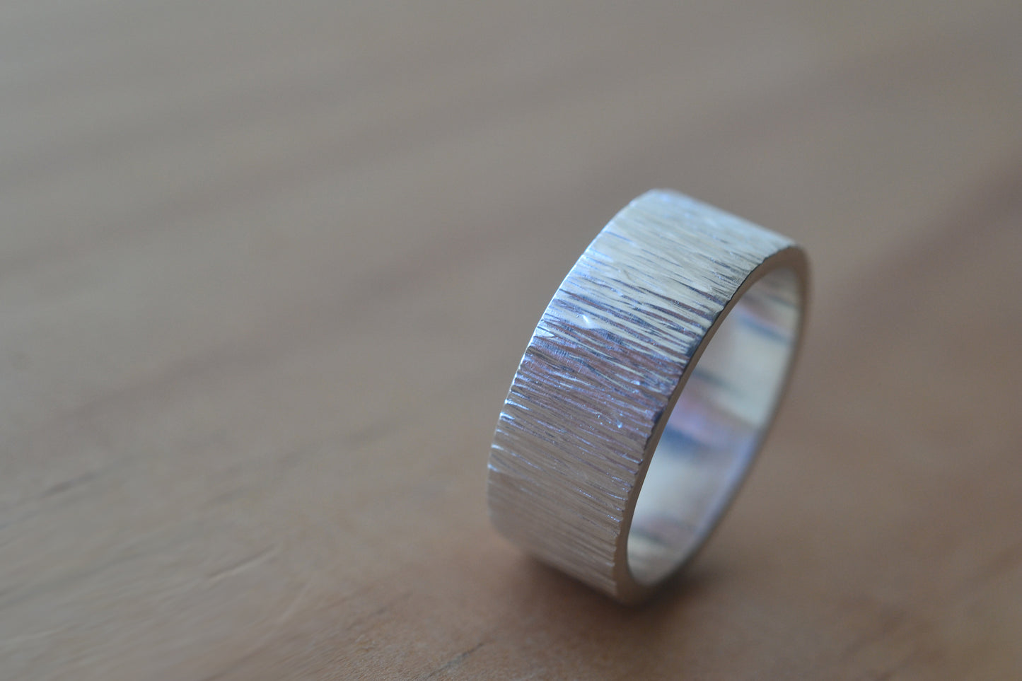 Simple Sterling Silver Tree Bark Ring for Men