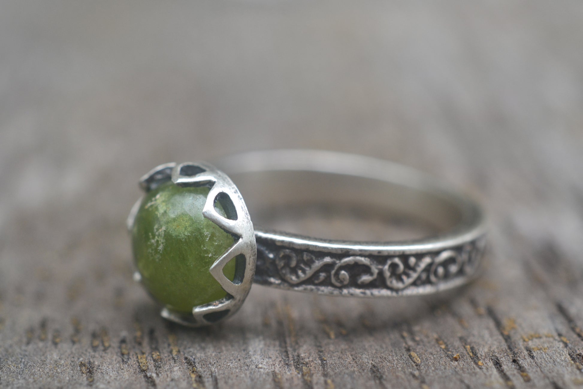 Womens Vesuvianite Engagement Ring in Silver