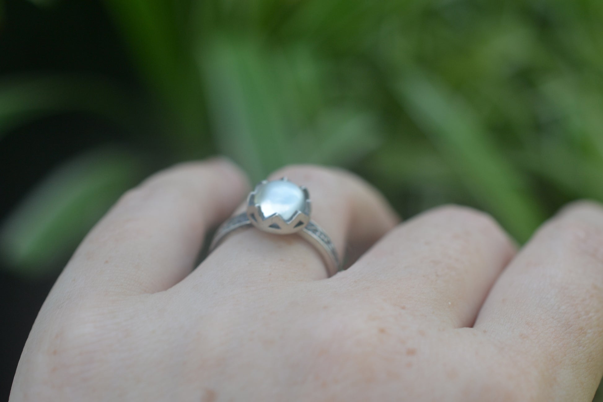 Moonstone Bezel Engagement Ring in Sterling