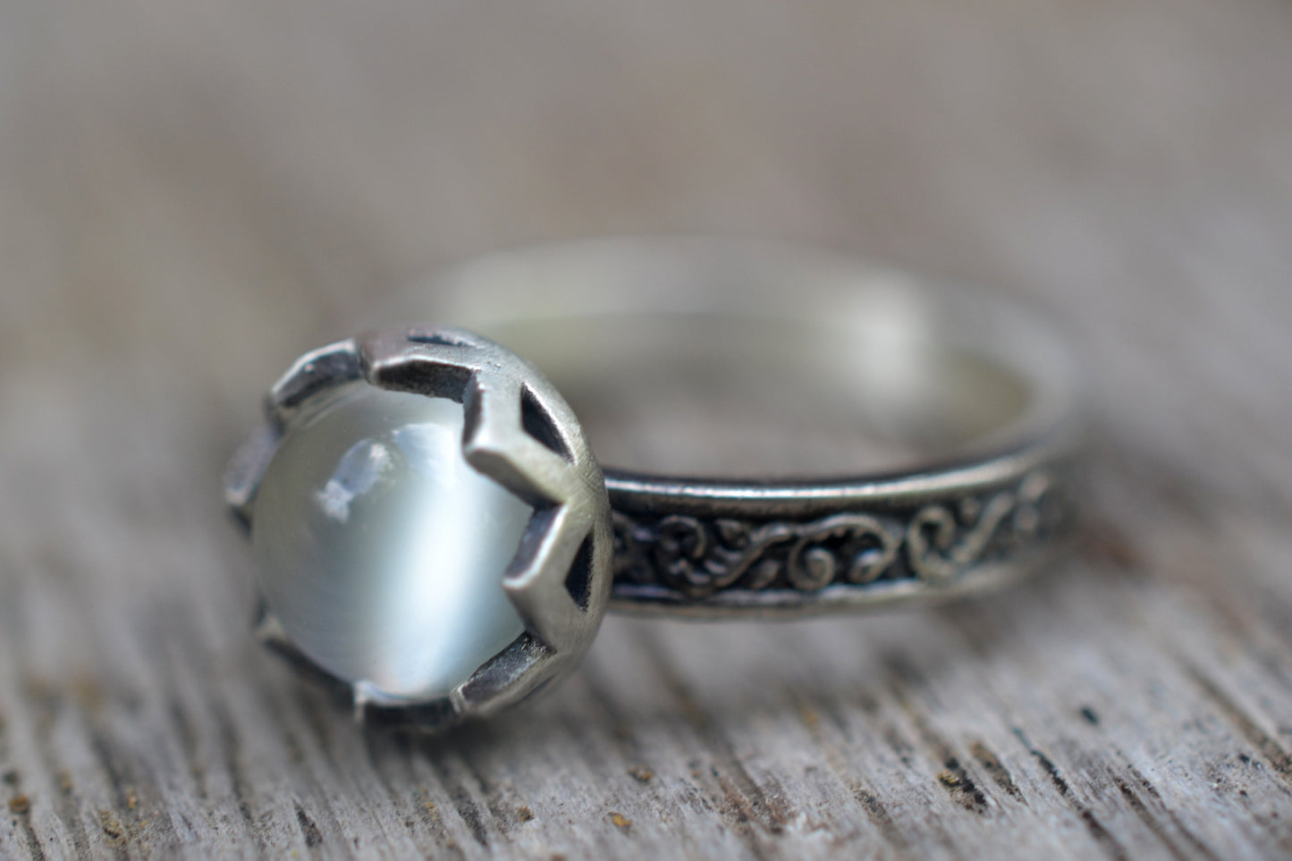 Moonstone Engagement Ring With Fern Design