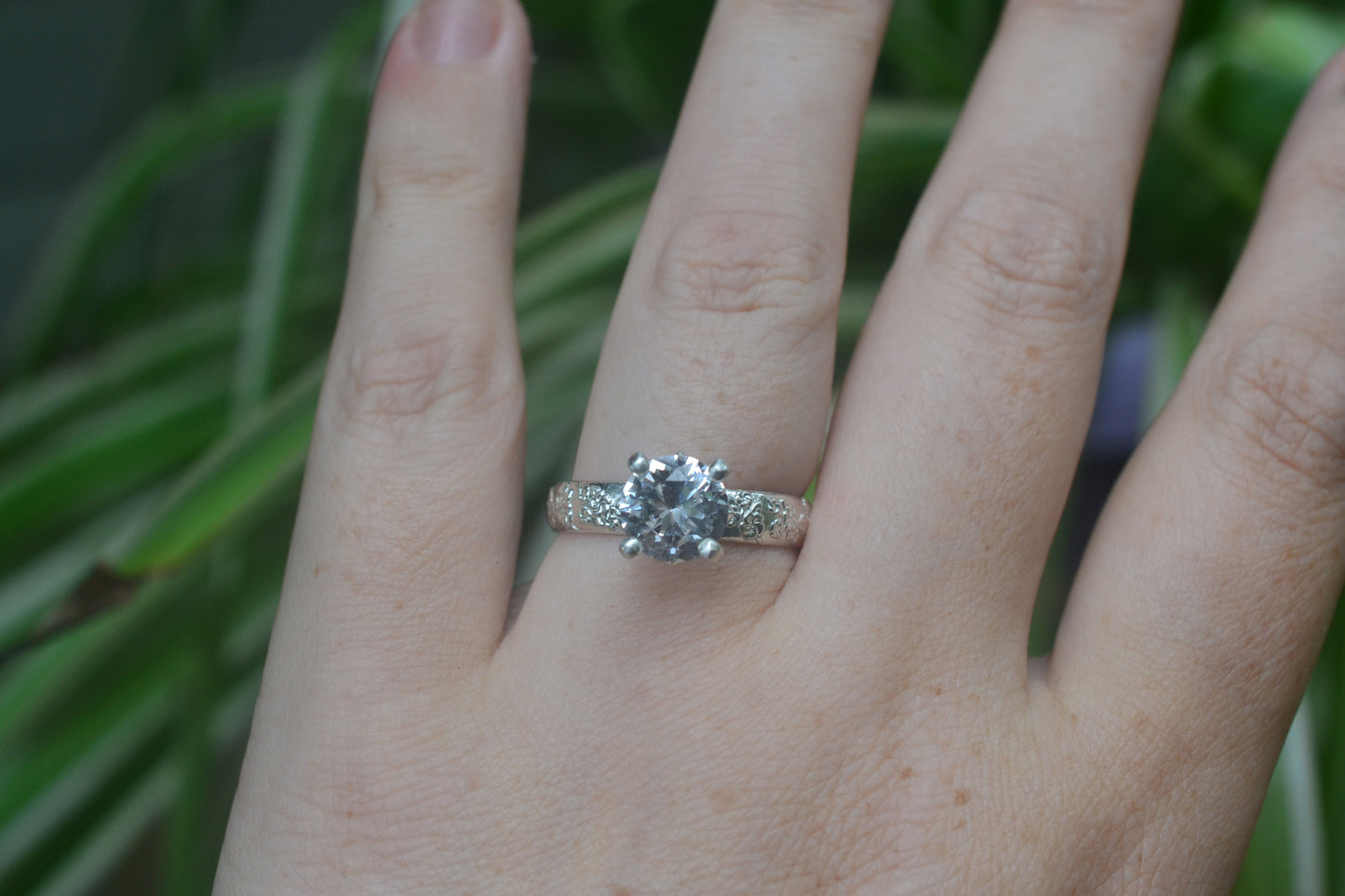 Womens White Sapphire Cherry Blossom Engagement Ring