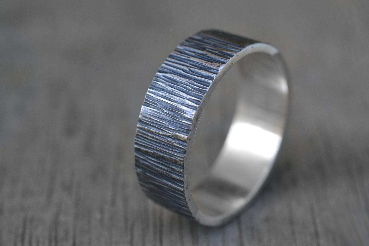 Hammered Silver Tree Bark Wedding Band